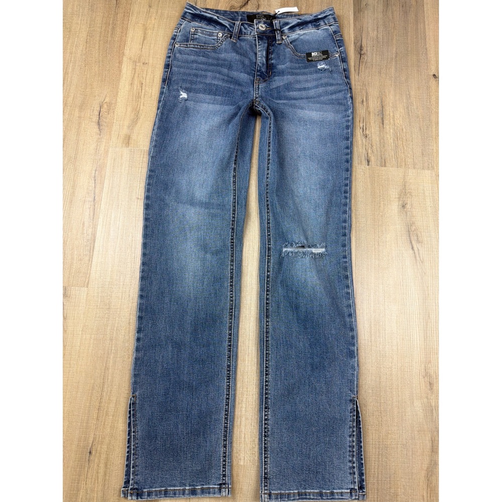 Stitch Star Women's High Rise Straight Leg Distressed Jeans Blue Size 4 NWT